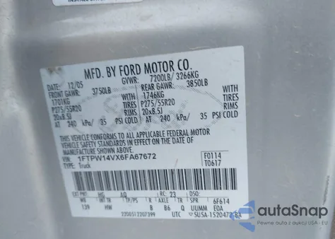 2006 Ford F-150 Fx4/Lariat/Xlt from USA, damaged, VIN 1FTPW14VX6FA67672